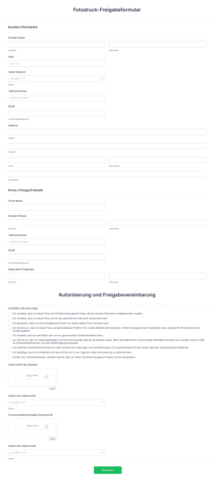 Fotodruck Freigabeformular Form Template