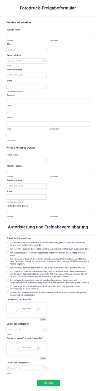 Fotodruck Freigabeformular