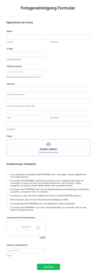 Fotogenehmigung Formular