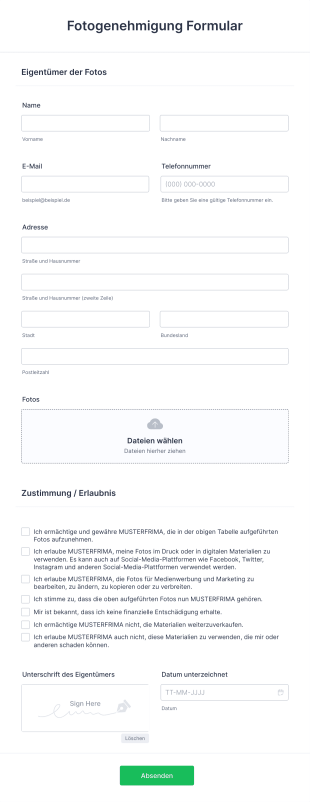 Fotogenehmigung Formular