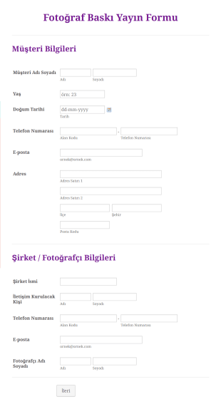 Fotoğraf Baskı Yayın Form Şablonu