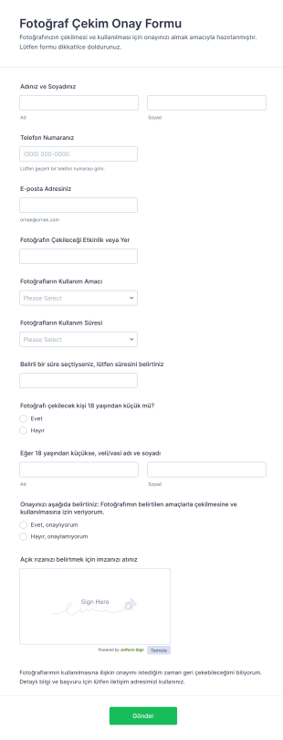 Fotoğraf Çekim Onay Form Şablonu