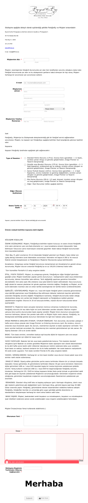 Fotoğraf Çekim Sözleşmesi Form Template