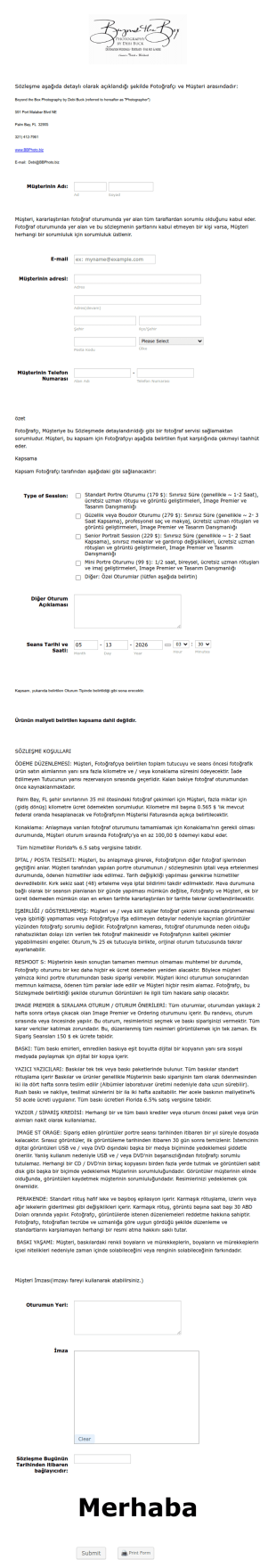 Fotoğraf Çekim Sözleşmesi Form Şablonu