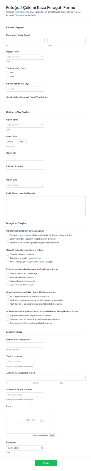 Fotoğraf Kazası Feragatname Form Şablonu