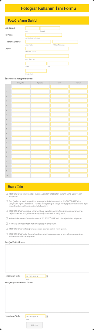 Fotoğraf Kullanım İzni Form Template