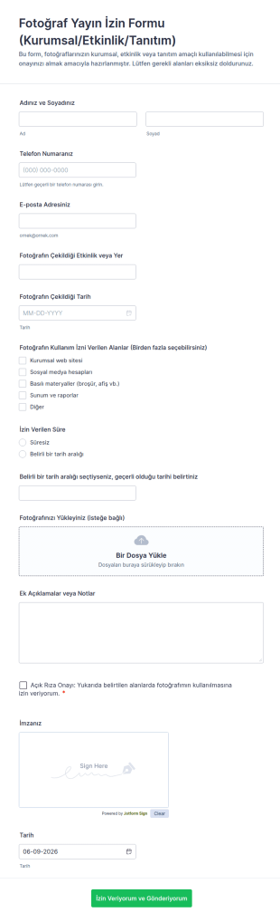 Fotoğraf Kullanım Onayı Form Şablonu