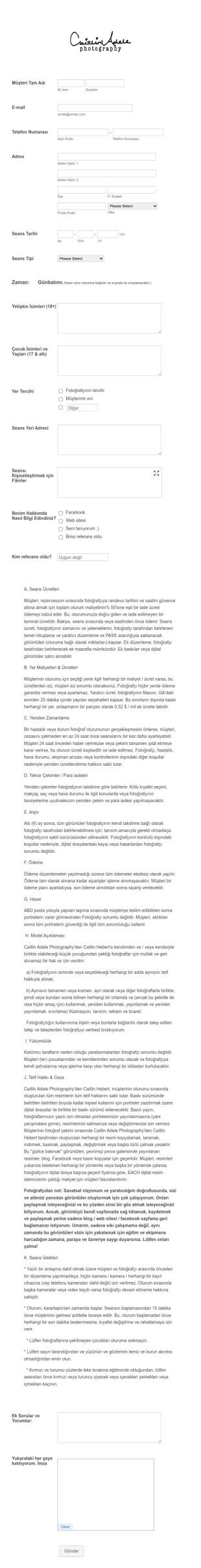 Fotoğraf Müşteri Anlaşması Form Şablonu