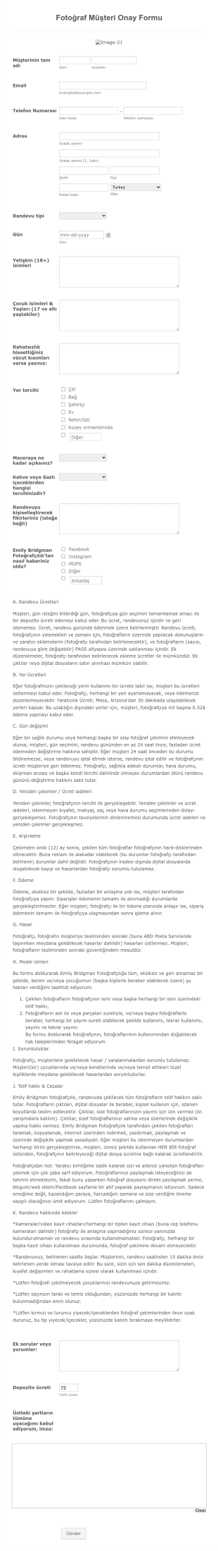 Fotoğraf Müşteri Onay Form Template