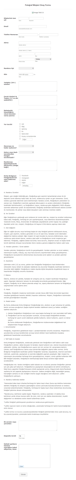Fotoğraf Müşteri Onay Form Şablonu