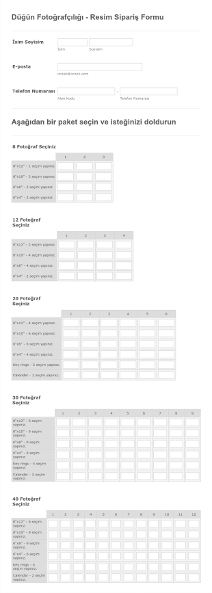 Fotograf Paketi Siparis Form Template