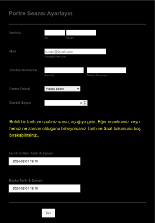 Fotoğraf Portresi Seansı Ayırtma Form Template