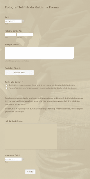 Fotoğraf Telif Hakkı Kaldırma Form Template