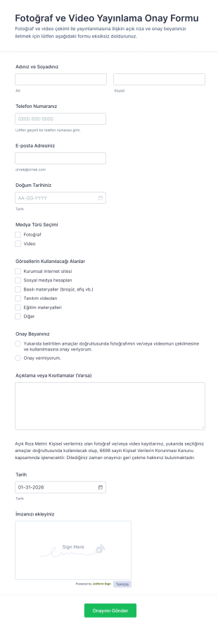 Fotoğraf Ve Video Yayınlama Onay Form Şablonu