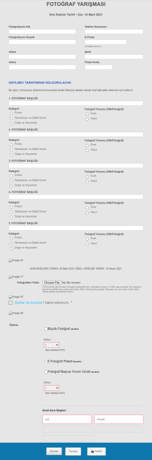 Fotoğraf Yarışması Form Template