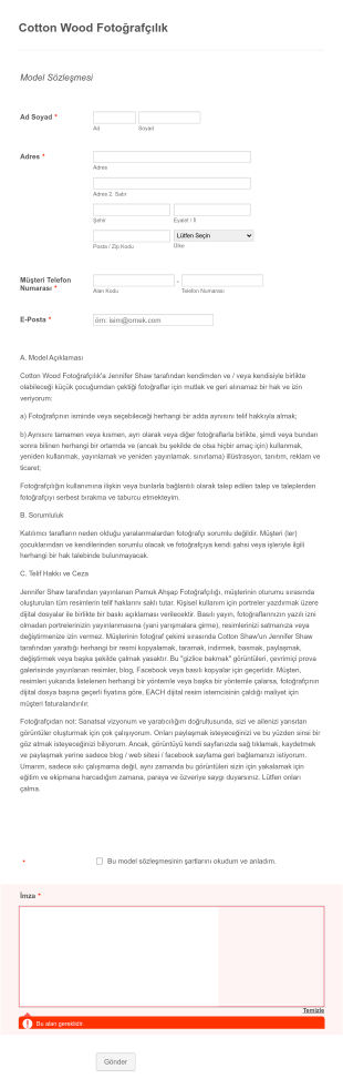 Fotoğrafçı Model Sözleşmesi Form Şablonu