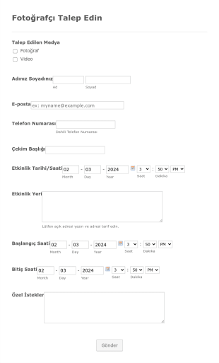 Fotoğrafçı Talep Form Template