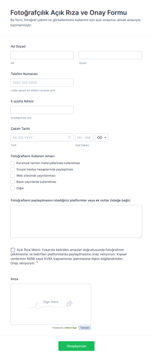 Fotoğrafçılık Açık Rıza Ve Onay Form Şablonu