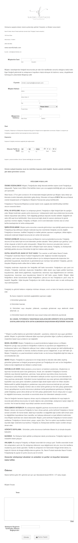 Fotoğrafçılık Form Template