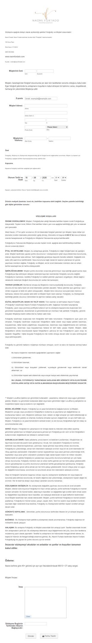 Fotoğrafçılık Form Şablonu