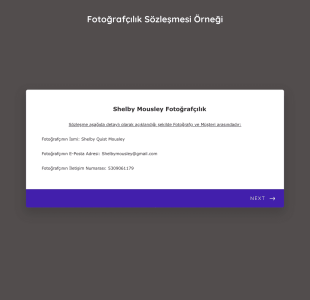 Fotoğrafçılık Sözleşmesi Örneği Form Template
