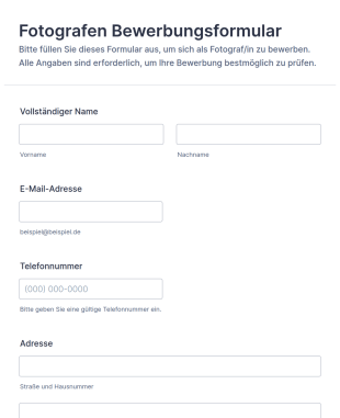 Fotografen Bewerbungsformular
