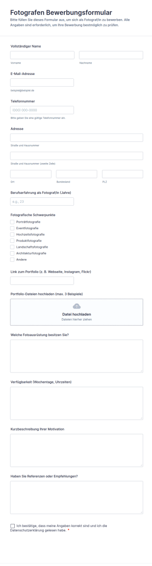 Fotografen Bewerbungsformular