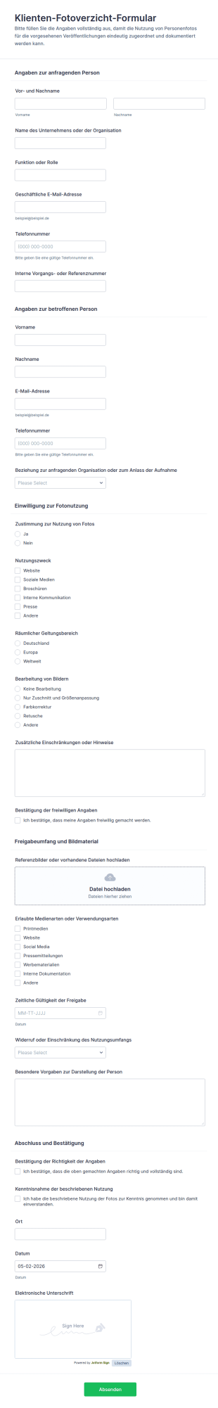 Fotograffreigabeformular