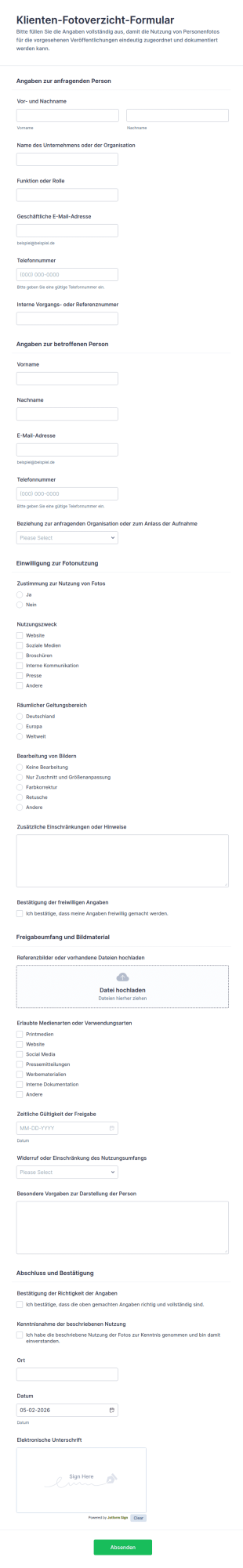 Fotograffreigabeformular