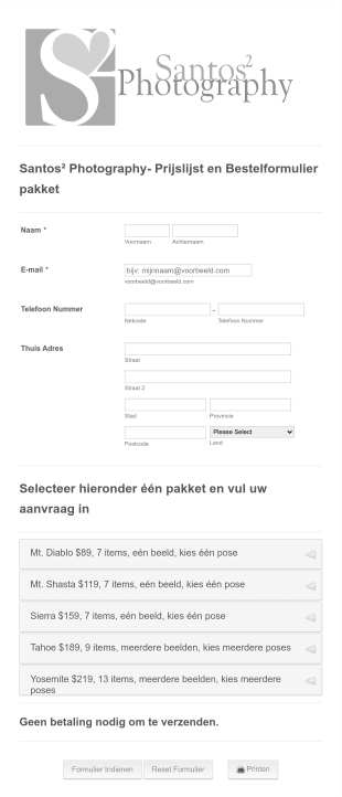 Fotografie Bestelformulier Form Template