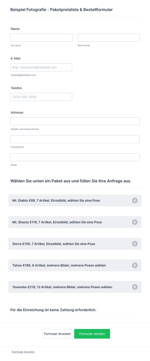 Fotografie Bestellformular Form Template