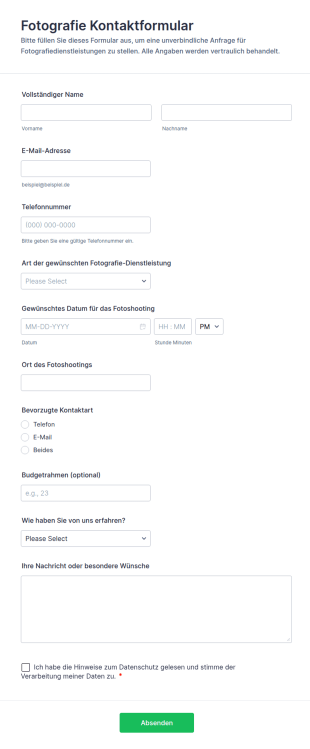 Fotografie Kontaktformular