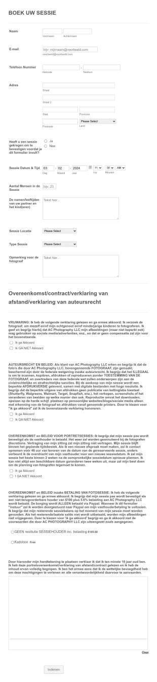 Fotosessie Boekingsformulier Form Template