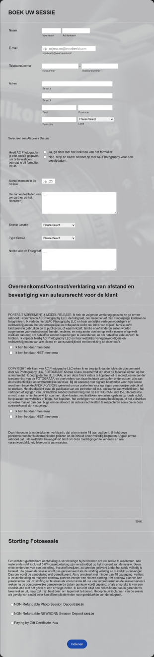 Fotosessies Boekingsformulier Form Template