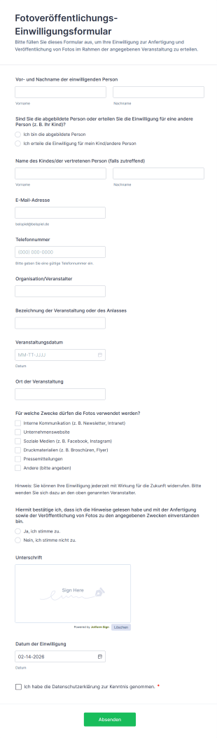 Fotoveröffentlichungs Einwilligungsformular