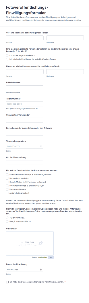 Fotoveröffentlichungs Einwilligungsformular