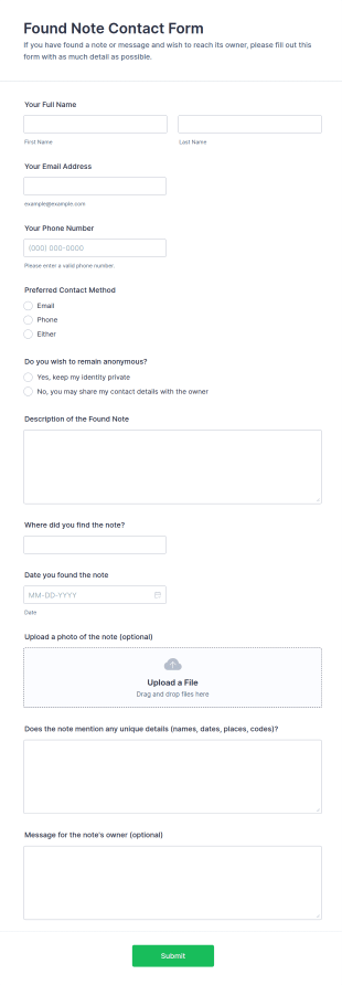 Found Note Contact Form Template