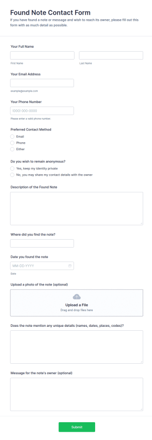Found Note Contact Form Template