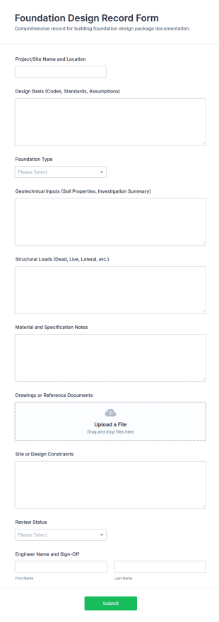 Foundation Design Record Form Template