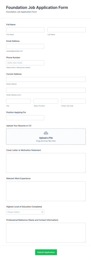 Foundation Job Application Form Template