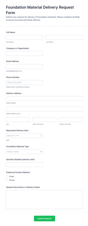 Foundation Material Delivery Request Form Template