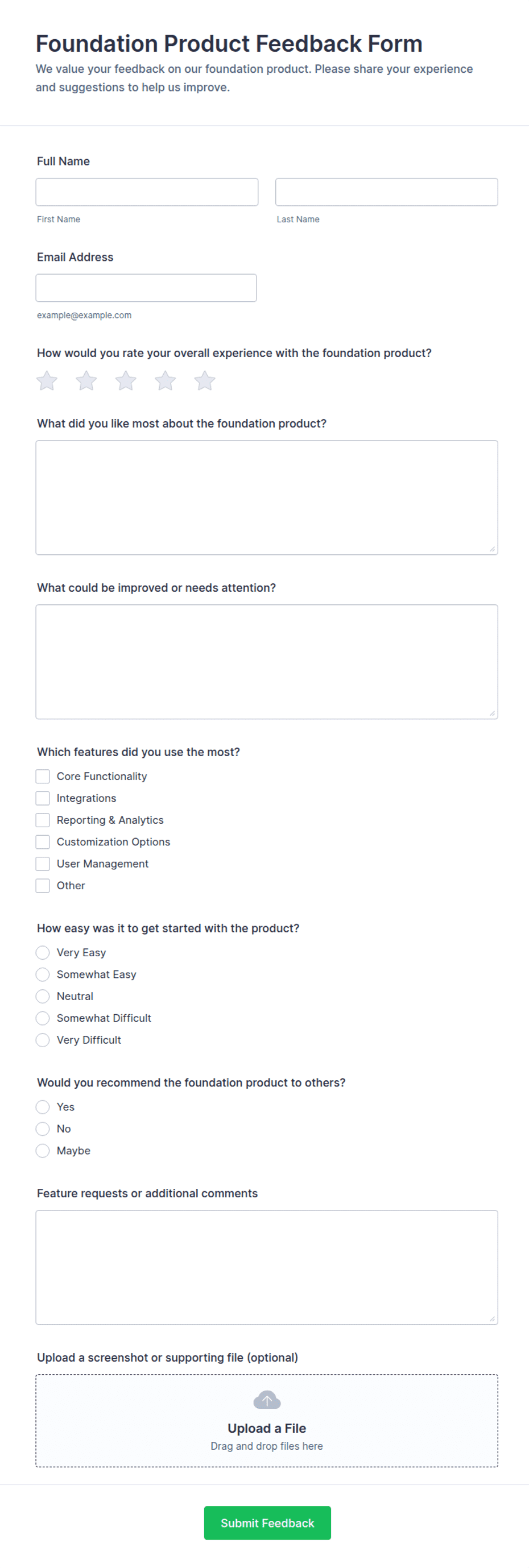 Foundation Product Feedback Form Template | Jotform
