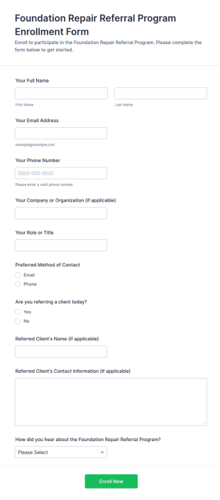 Foundation Repair Referral Program Enrollment Form Template