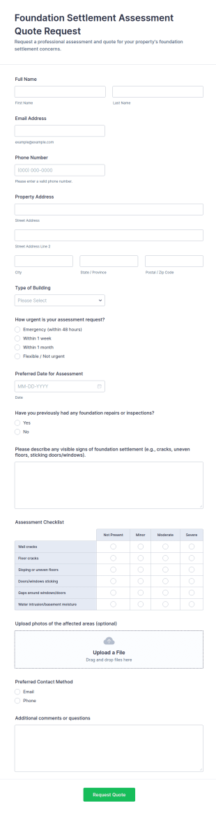 Foundation Settlement Assessment Quote Request Form Template