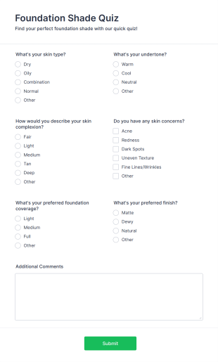 Foundation Shade Quiz Form Template