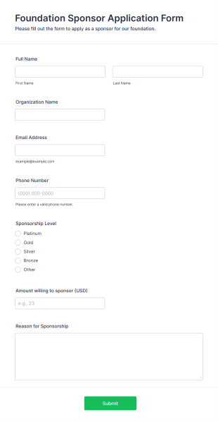 Foundation Sponsor Application Form Template