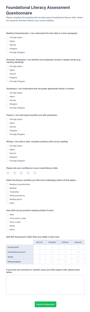 Foundational Literacy Assessment Form Template