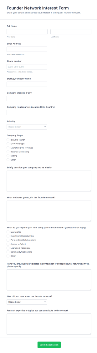 Founder Network Interest Form Template