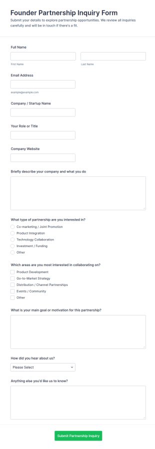 Founder Partnership Inquiry Form Template