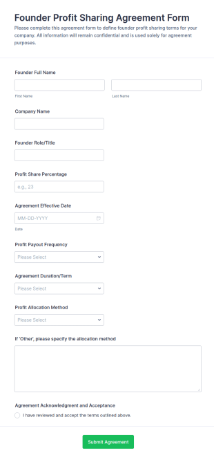 Founder Profit Sharing Agreement Form Template